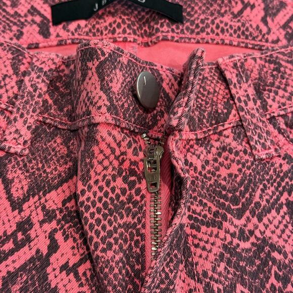 J Brand Jean Women 26 Neon Pink Boa Photo Ready Mid Rise Skinny Animal Print NEW - Picture 4 of 16